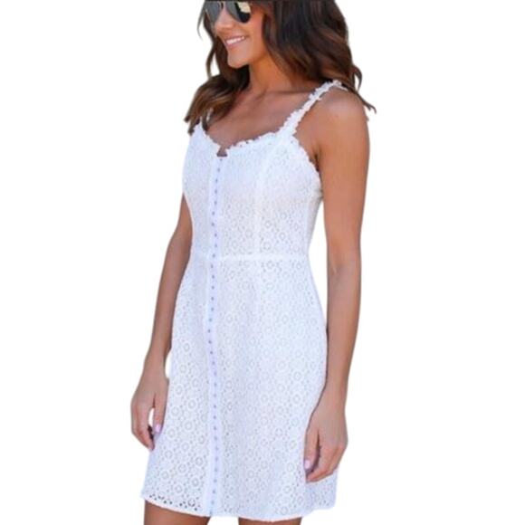 Storia Mini Dress Eyelette Lace Hook-and-Eye Shift - Picture 12 of 13